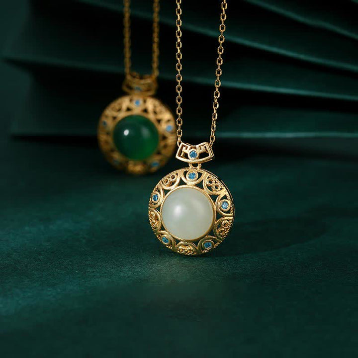 Colgante de plata de ley 925 con calcedonia verde y jade blanco hetiano