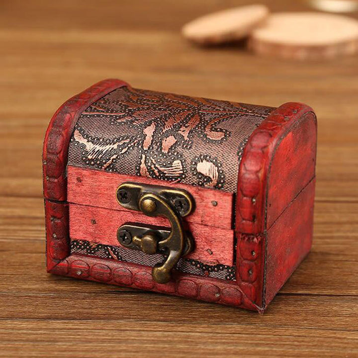 Caja de joyería de madera pequeña Retro con Buddha Stones , caja de almacenamiento de joyería con flor de hierba Narciso, moneda de cobre, uva dorada de loto