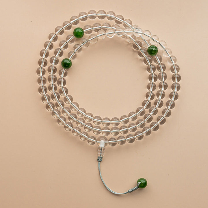 Pulsera de meditación de jade de cristal blanco de 108 cuentas Mala