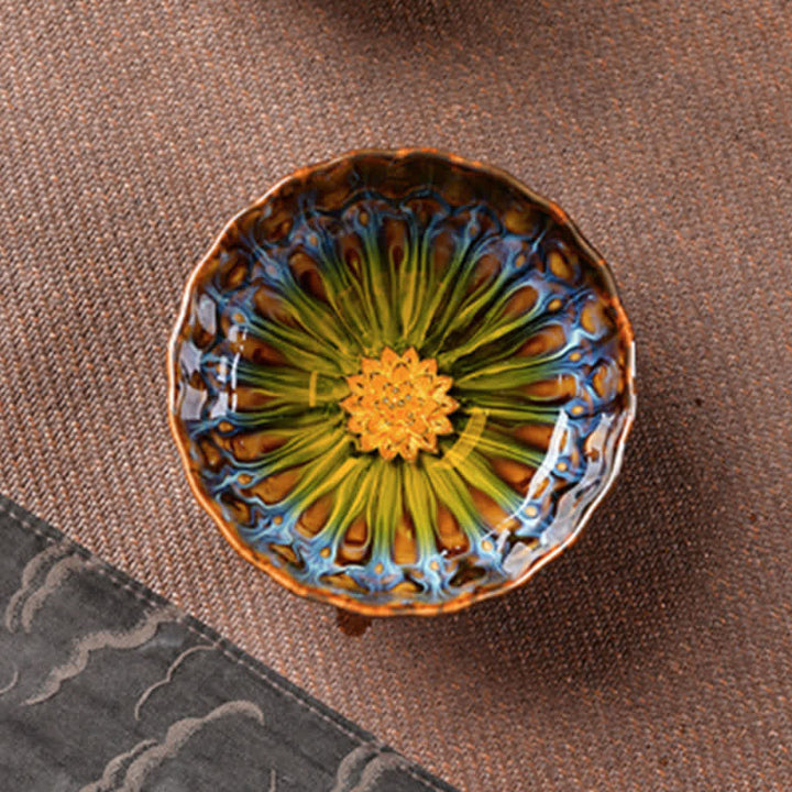 Tazas de té de cerámica con incrustaciones de Buddha Stones , loto, pavo real, dragón, fénix, pez koi, 120 ml