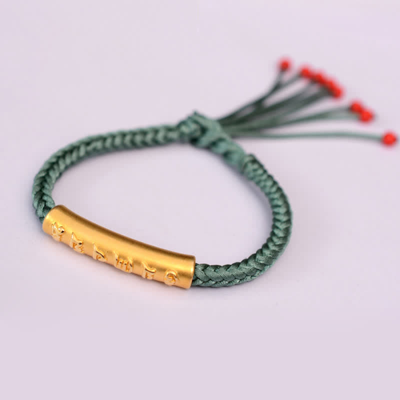 Pulsera de hilo de protección Om Mani Padme Hum de plata de ley 999 con Buddha Stones