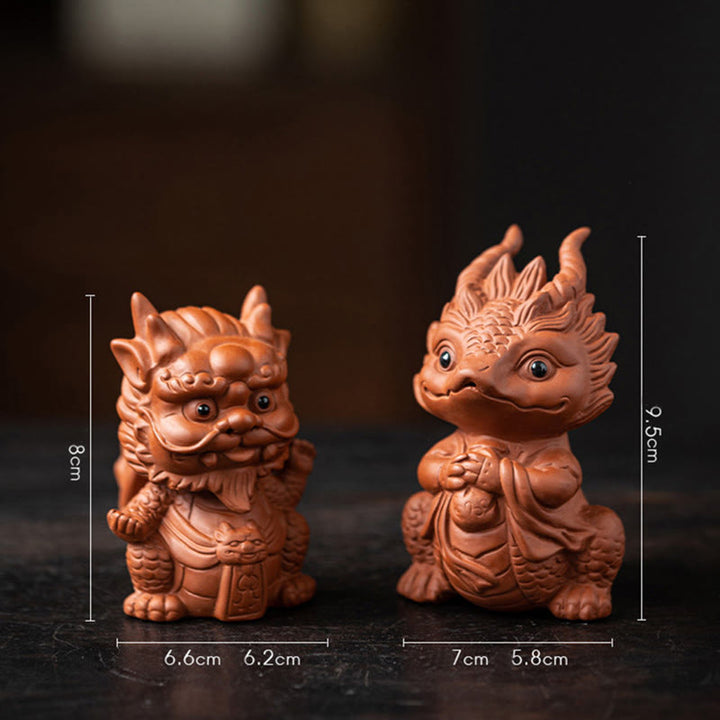 Buddha Stones, dragón de la suerte, riqueza, té, mascota, figura decorativa de arcilla púrpura, decoración - Rey Dragón + Chica Dragón (Un par de marrones) - image 17