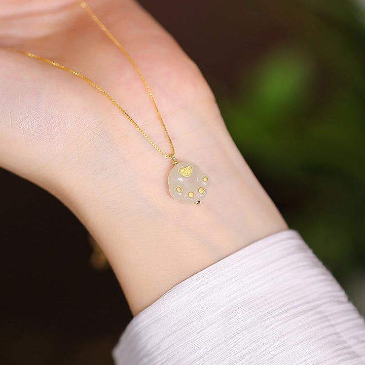 Collar con colgante de mariposa de Buda sonriente de la suerte, Jade cian Natural de Plata de Ley 925 - Garra de gato de jade hetiano - image 18