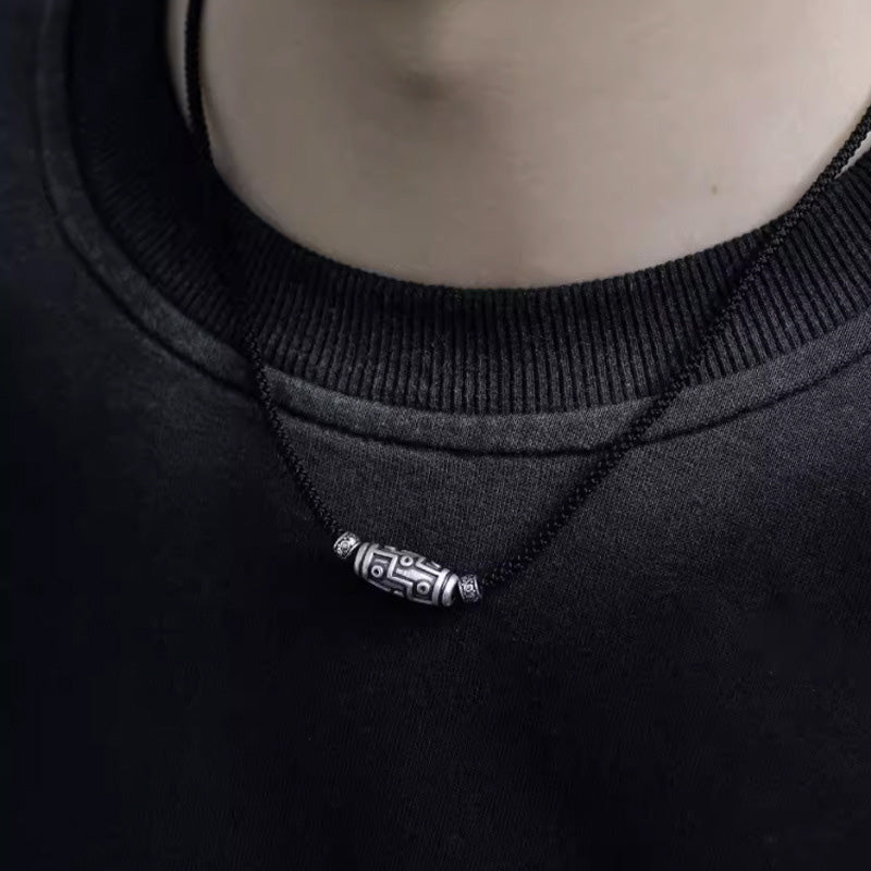 Collar con colgante de cuerda de protección con diseño de cuentas Dzi de nueve ojos de plata de ley 999 con Buddha Stones