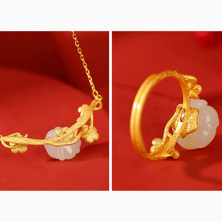 Buddha Stones, Plata de Ley 925 chapada en oro, Jade hetiano, flor de ciruelo, collar de la suerte, colgante, pulsera, anillo