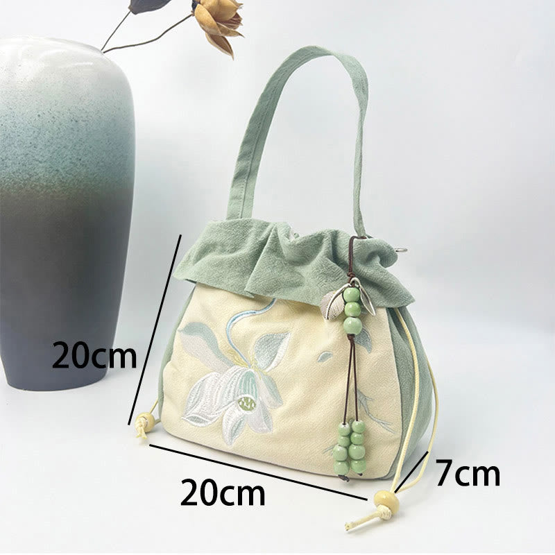 Buddha Stones Suzhou bordado Lotus Epiphyllum Magnolia algodón lino bolso bandolera bolso de hombro bolso