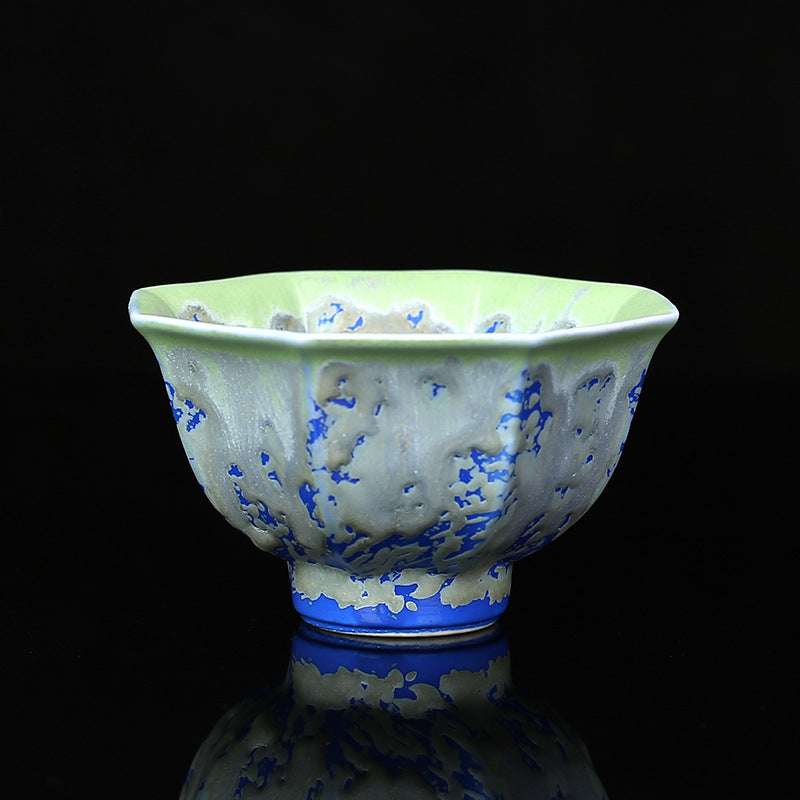 Buddha Stones, Retro Azul, rojo, gradiente, patrón de loto, cambio de horno, taza de té de cerámica, tazón de té de Kung Fu