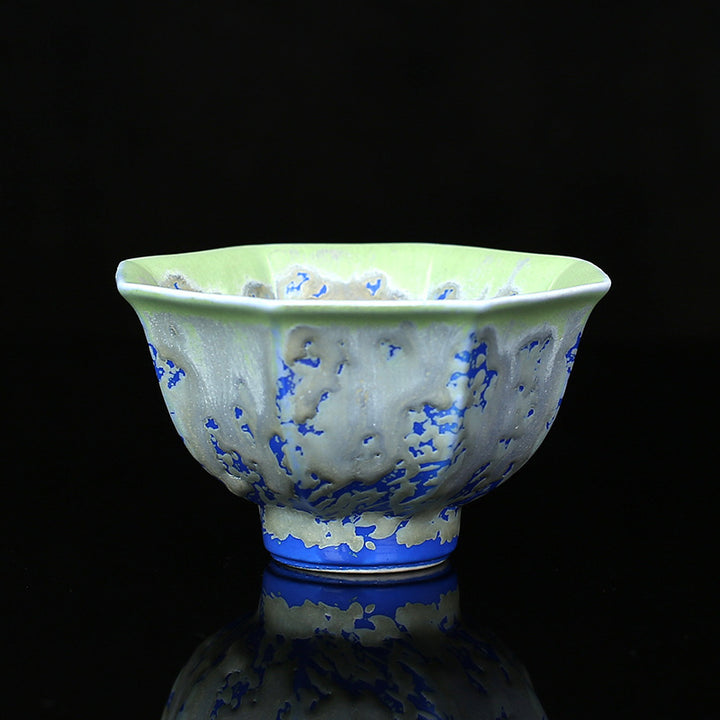 Buddha Stones, Retro Azul, rojo, gradiente, patrón de loto, cambio de horno, taza de té de cerámica, tazón de té de Kung Fu