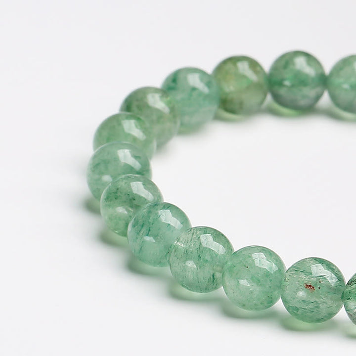 Pulsera de cuentas relajantes de cuarzo fresa verde natural con Buddha Stones