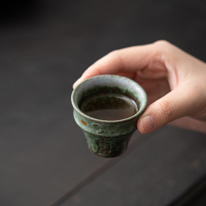 Taza de té de cerámica de estilo vintage pequeña con Buddha Stones, taza de té Kung Fu de 50ml