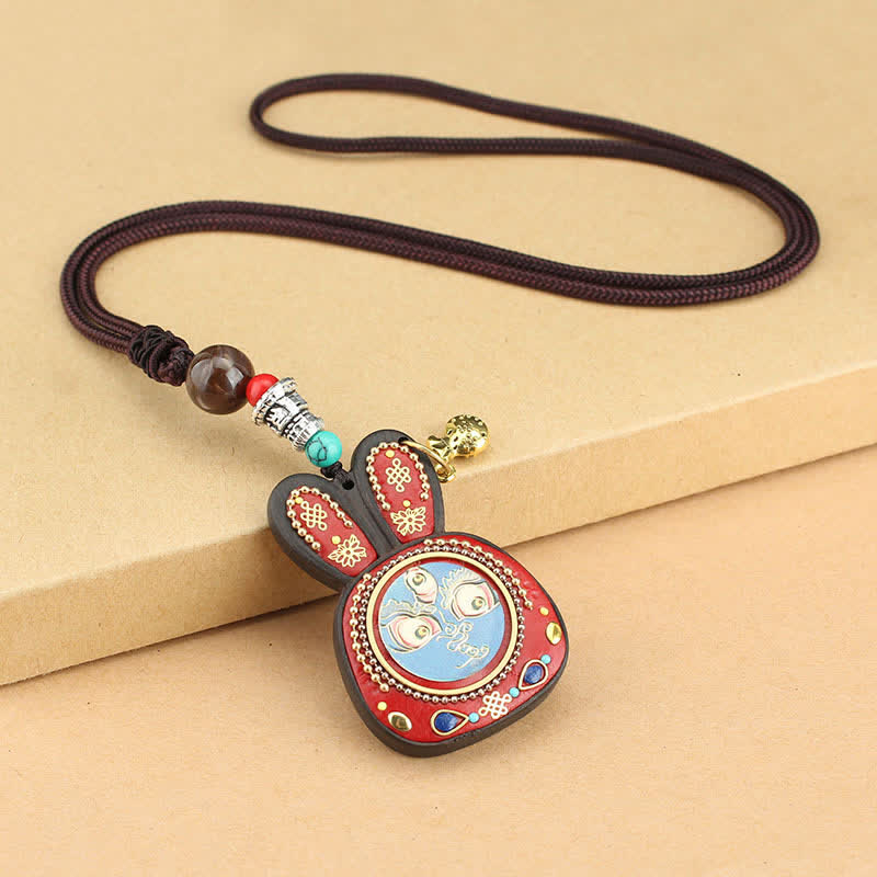 Colgante de collar Thangka de cinco dioses de la riqueza de ébano del Tíbet