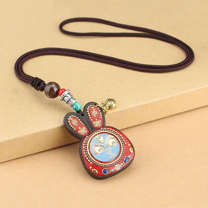 Colgante de collar Thangka de cinco dioses de la riqueza de ébano del Tíbet