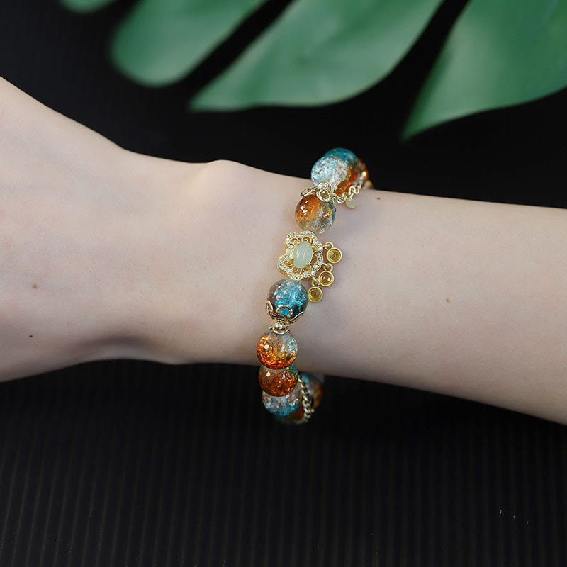 Pulsera de la fortuna con dijes de cerradura china con cuentas de vidrio Liuli coloridas de Buddha Stones