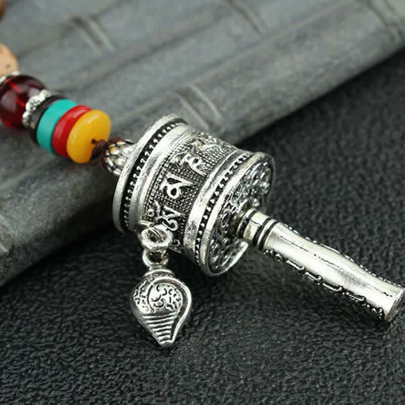 Buddha Stones tibetano Om Mani Padme Hum rueda de oración rotación Vajra collar de madera colgante - image 17