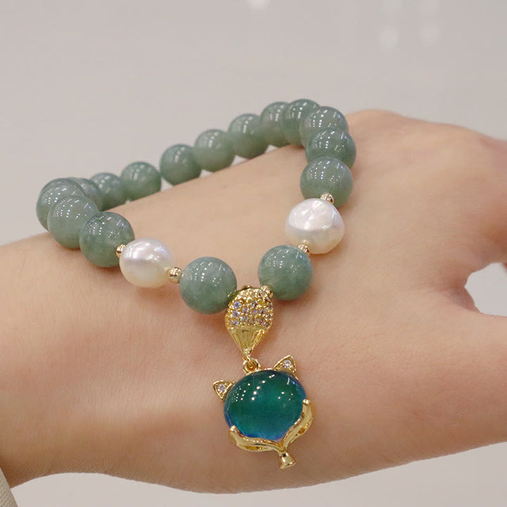 Pulsera de la suerte con dije de zorro que cambia de color con perlas de jade y Buddha Stones