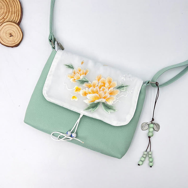 Buddha Stones Camelia bordada Epiphyllum Gardenia Sakura Flores Bolso bandolera Bolso de hombro Bolso para teléfono móvil