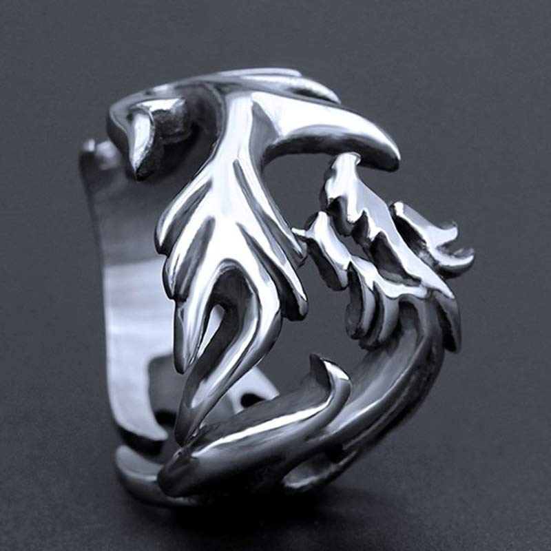 Anillo ajustable de fuerza de protección con patrón de dragón de Buddha Stones