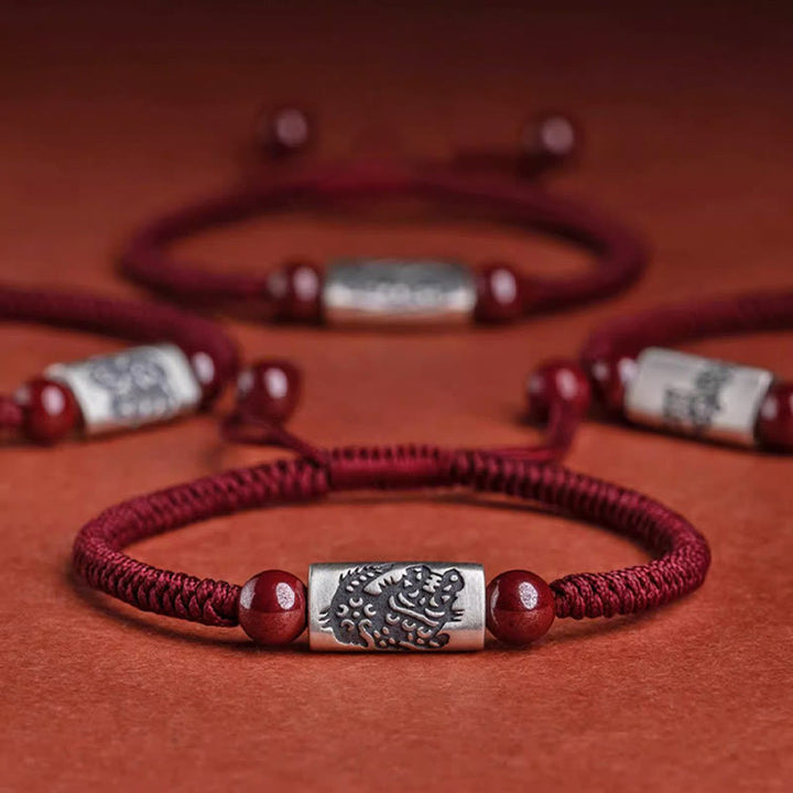 Pulsera de hilo de cinabrio del zodíaco chino de plata de ley 925 con Buddha Stones