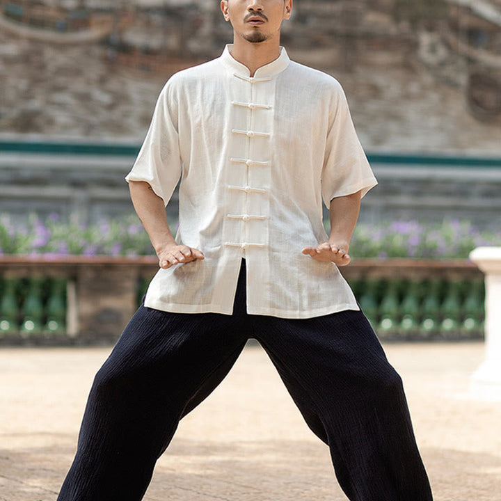 Buddha Stones Color sólido botón de rana meditación oración espiritual Zen Tai Chi Qigong práctica conjunto de ropa Unisex