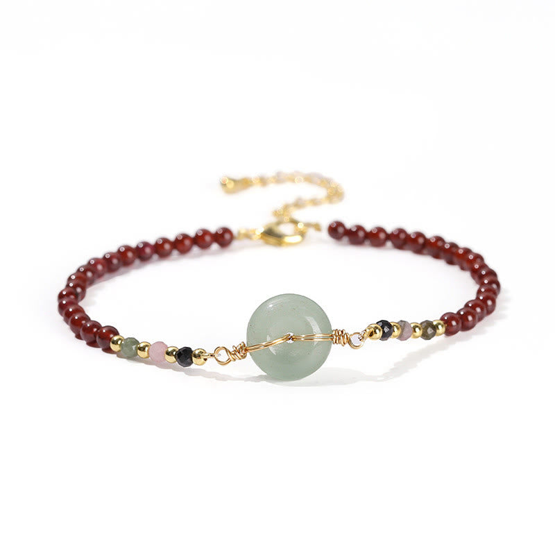 Pulsera tranquila con cuentas y hebilla de la paz, granate natural, Buddha Stones