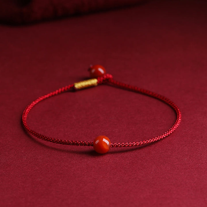 Pulsera de hilo rojo con bendición de ágata roja cinabrio natural con Buddha Stones