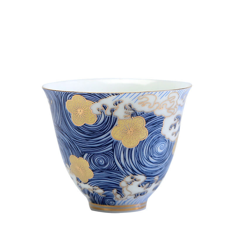 Tazas de té de cerámica con ondas del océano y el mar Vintage de Buddha Stones