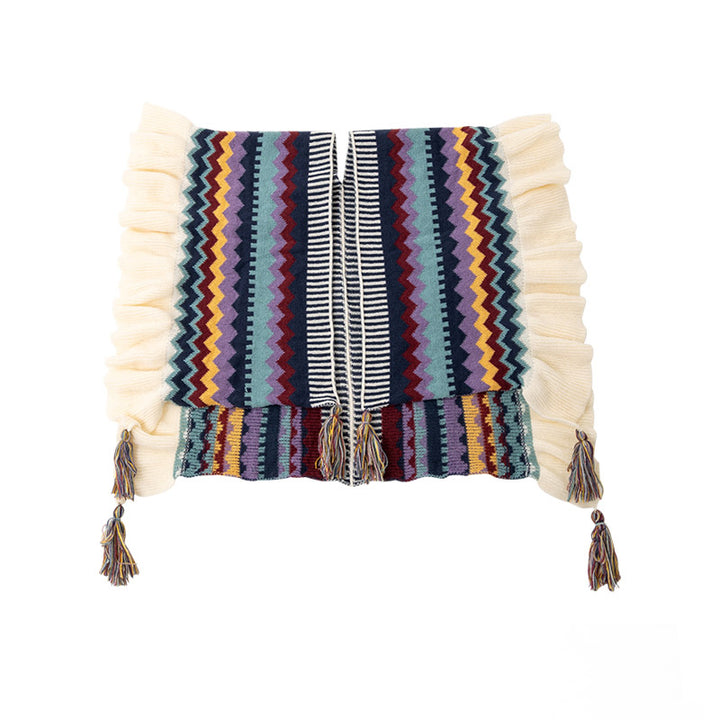 Mantón tibetano de Buddha Stones, bufanda de viaje acogedora de invierno con borlas de línea ondulada a rayas coloridas