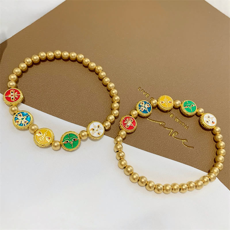Pulsera de la suerte con cuentas de cobre, cinco dioses tibetanos de la riqueza , Buddha Stones