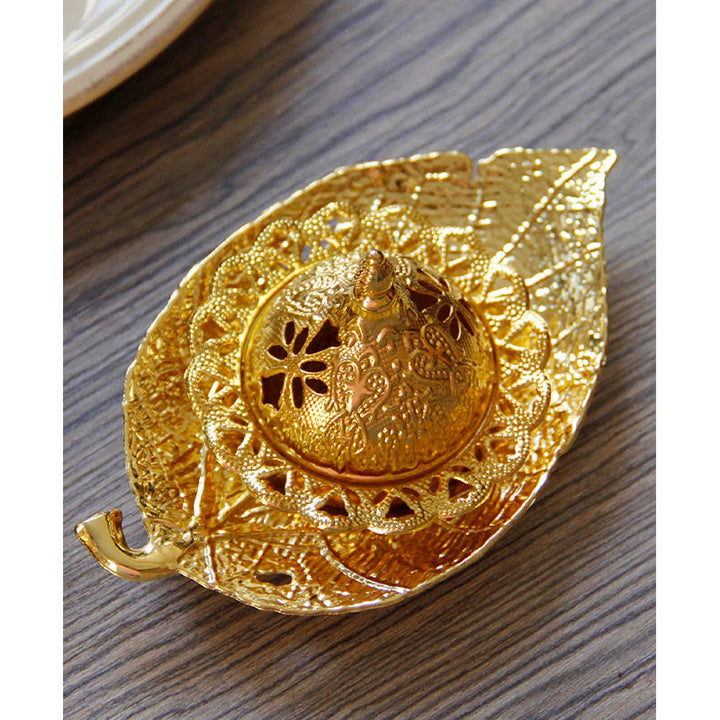 Quemador de incienso de meditación con posavasos de mini hojas de oro tibetano