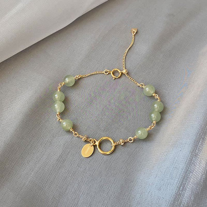 Pulsera con cuentas de suerte llena de oro de 14 quilates con jade hetiano natural único de Buddha Stones