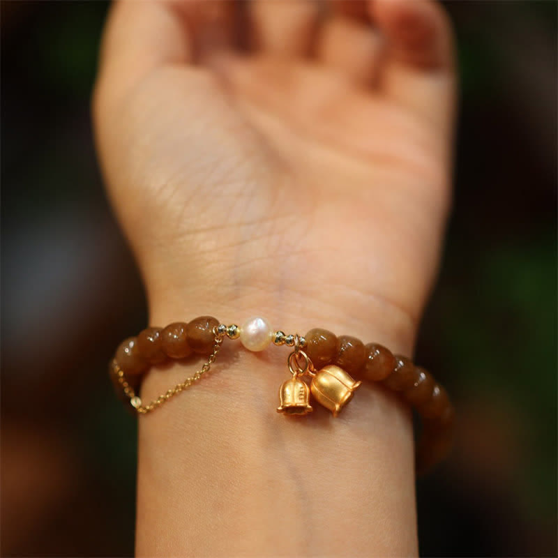 Pulsera con dije de lirio de los valles de jade hetiano natural de plata de ley 925