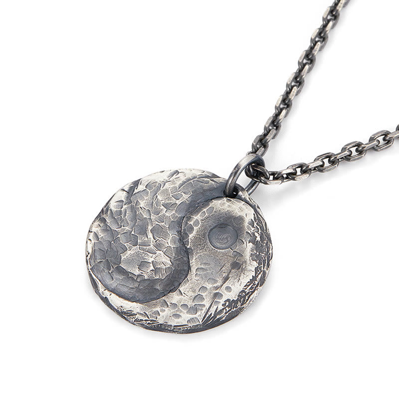 Collar con colgante de armonía con textura de martillo Yin Yang de plata de ley 990 con Buddha Stones - image 7
