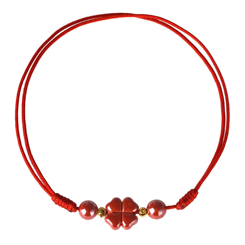 Pulsera tobillera con Buddha Stones, trébol de cuatro hojas, cinabrio, bendición, calma
