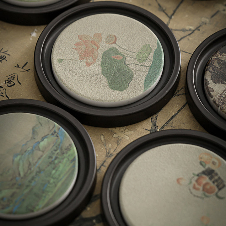 Buddha Stones, flor de ciruelo, corazón de melocotón, Sutra, níspero, Magnolia, caqui, tapete para Taza de cerámica, posavasos, tapete para té Kung Fu
