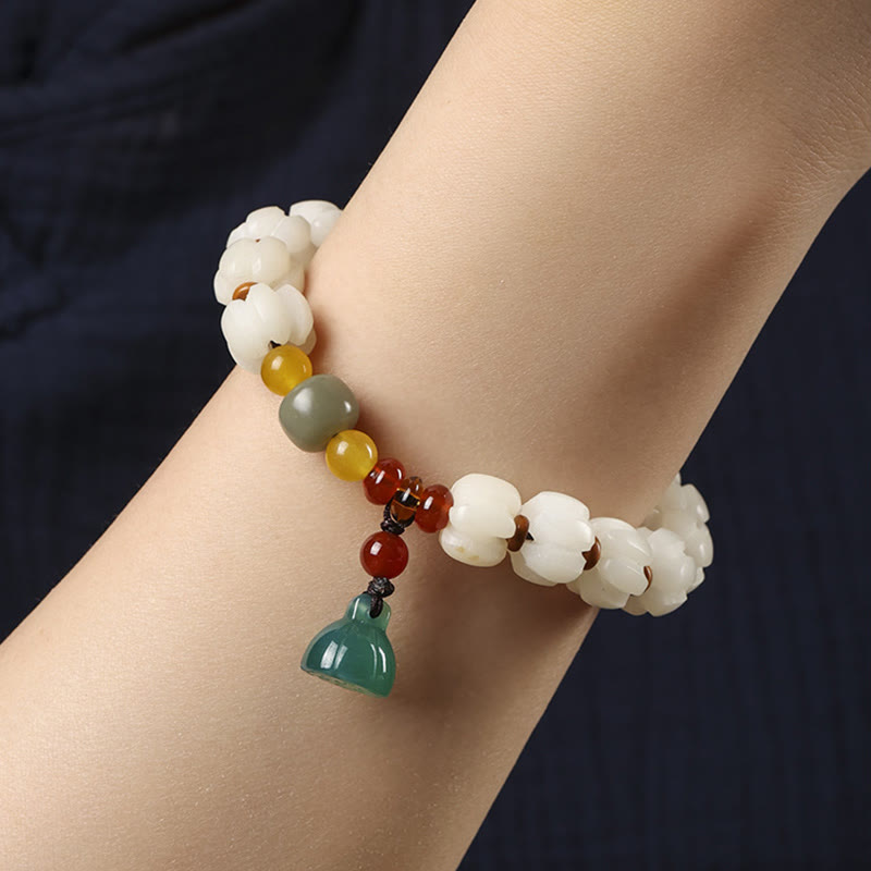 Semilla de Bodhi Natural, ágata roja, Bodhi, armonía tranquila, pulsera de loto con cuentas de calabaza grabadas