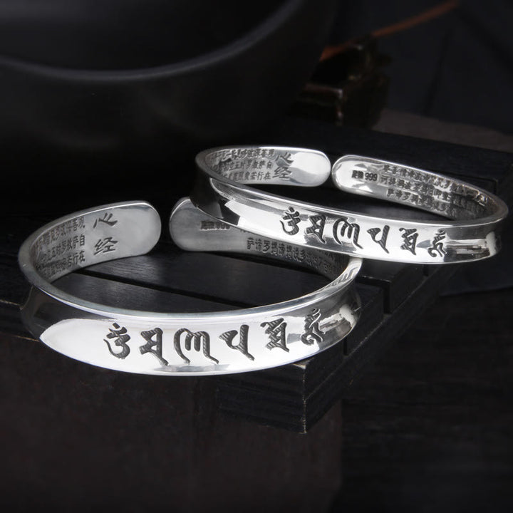 Pulsera de plata de ley 999 con Buddha Stones Om Mani Padme Hum corazón Sutra amor paz