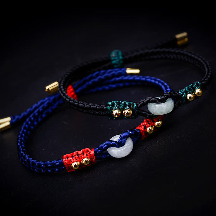 Pulsera de hilo de riqueza de abundancia de jade con hebilla de paz redonda con Buddha Stones