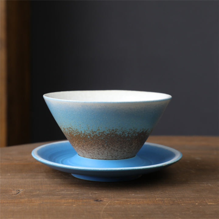 Taza de café de cerámica con diseño de planeta de Buddha Stones, taza de café y té de cerámica rugosa con platillo