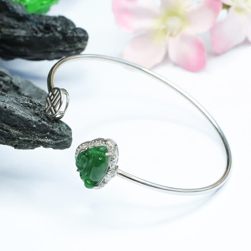 Pulsera de la suerte de jade de Buda sonriente de plata de ley 925 con Buddha Stones