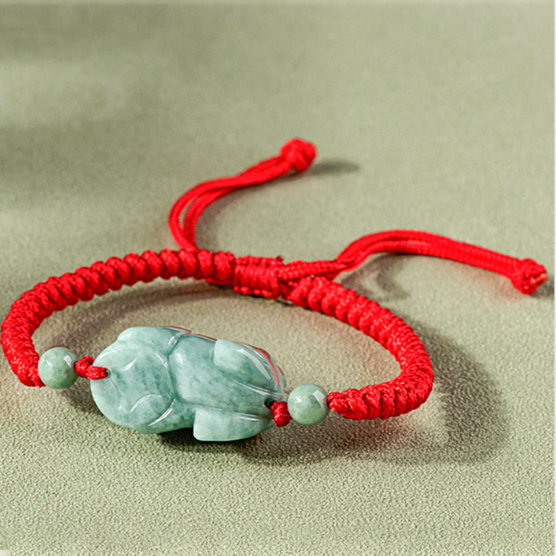 Pulsera de cuerda trenzada con nudo King Kong, protección PiXiu de Jade Natural hecha a mano con Buddha Stones