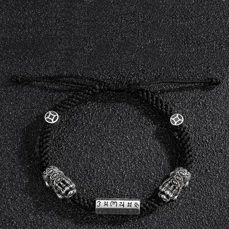 Pulsera de cuerda Om Mani Padme Hum con moneda de cobre Feng Shui doble de piedras de Buddha Stones - image 5