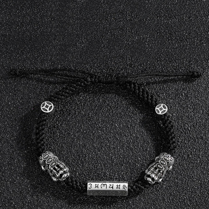 Pulsera de cuerda Om Mani Padme Hum con moneda de cobre Feng Shui doble de piedras de Buddha Stones - image 5