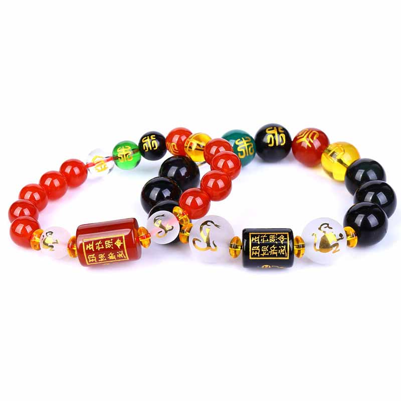 Pulsera de porsperidad de riqueza de cinco elementos de obsidiana Feng Shui del zodíaco chino con Buddha Stones