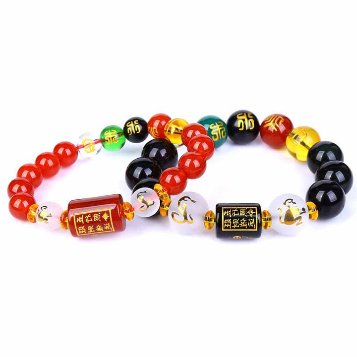 Pulsera de porsperidad de riqueza de cinco elementos de obsidiana Feng Shui del zodíaco chino con Buddha Stones