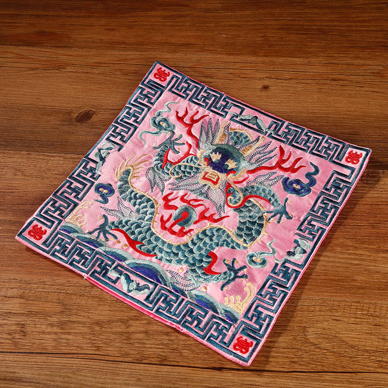 Tapete para tazas bordado con Buddha Stones, grulla, dragón Fénix, Kirin, posavasos para tazas de té, tapete para té cuadrado Kung Fu