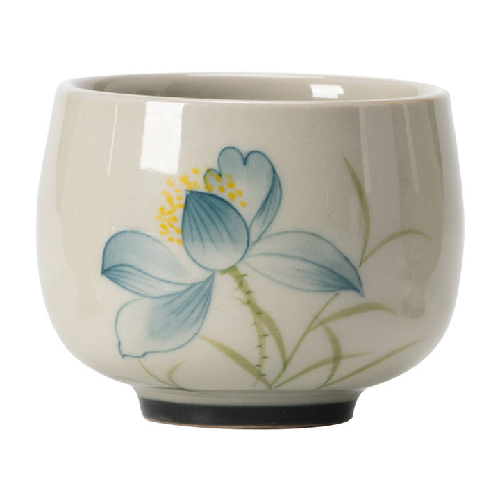 Taza de té de cerámica de flor de loto pintada a mano con Buddha Stones, taza de té de Kung Fu