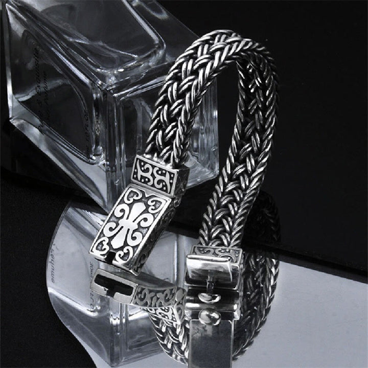Pulsera de cadena curativa trenzada con patrón de tótem de vid retro con Buddha Stones