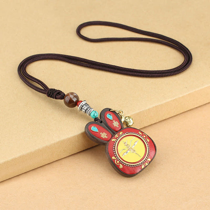 Colgante de collar Thangka de cinco dioses de la riqueza de ébano del Tíbet