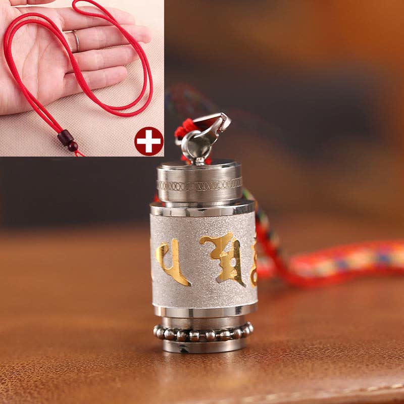 Buddha Stones Tíbet Om Mani Padme Hum Shurangama Mantra Titanio Acero Sabiduría Amuleto Collar Colgante - 1,4 x 2,4 cm - Plata - Cuerda roja - image 29