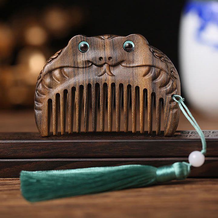 Mini peine portátil de la paz de sándalo verde del zodiaco chino - Chacate Preto Wood - Serpiente - image 12